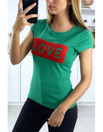 T-shirt vert avec écriture Love