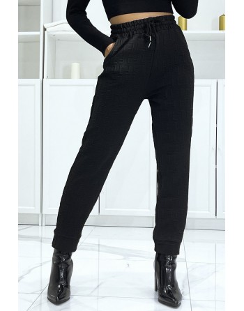 Pantalon noir à taille haute et motif relief 