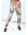 Pantalon fluide rose à rayures en pointillés et imprimé floral - 1