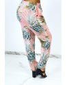Pantalon fluide rose à rayures en pointillés et imprimé floral - 3