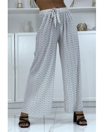 Pantalon palazzo plissé blanc avec joli motif - 2