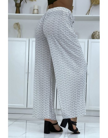 Pantalon palazzo plissé blanc avec joli motif - 4