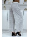 Pantalon palazzo plissé blanc avec joli motif - 4