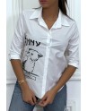 Chemise blanche manches longues avec dessin et inscripstion - 7