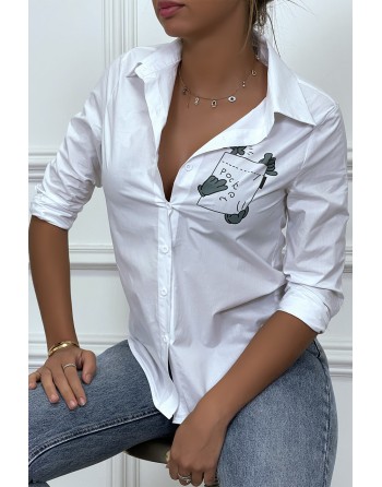 Chemise blanche à manches longues avec imprimé - 2