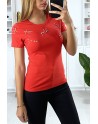 T-shirt rouge avec strass au buste - 3
