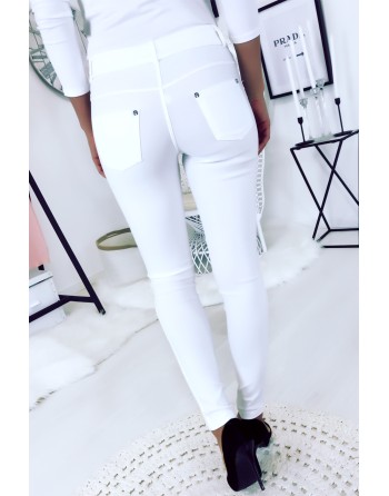Pantalon slim Blanc, basic avec poche avant et arrière - 2