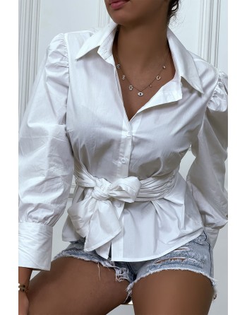 Chemise blanche avec manches bouffante et ceinture intégré - 3