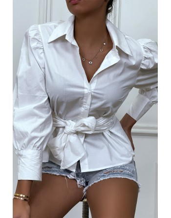Chemise blanche avec manches bouffante et ceinture intégré - 4