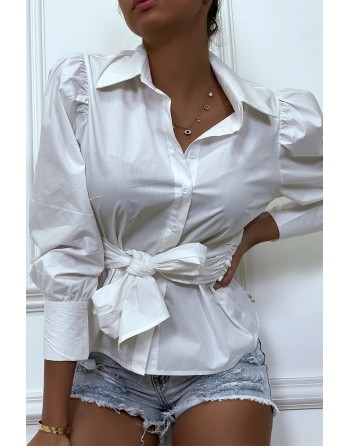 Chemise blanche avec manches bouffante et ceinture intégré - 7