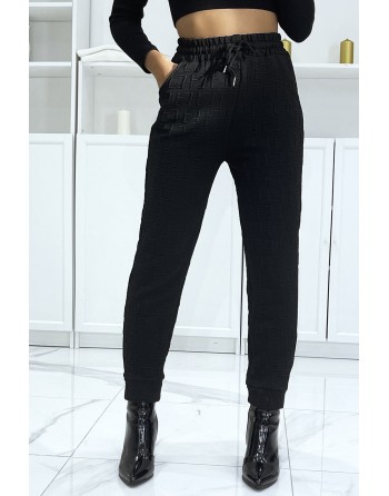 Pantalon noir à taille haute et motif relief  - 1