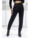 Pantalon noir à taille haute et motif relief  - 2