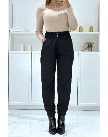Pantalon noir à taille haute et motif relief haute couture - 1