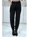Pantalon noir à taille haute et motif relief haute couture - 2