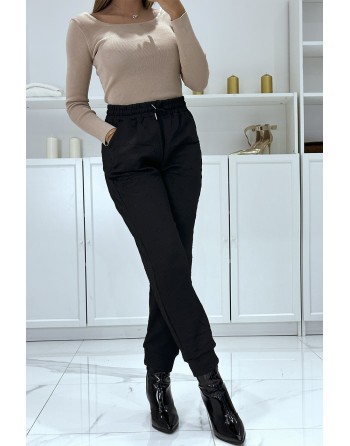Pantalon noir à taille haute et motif relief haute couture - 3