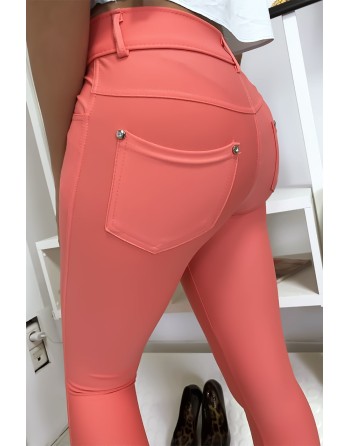 Pantalon slim rose avec poche et boutons strass. Mode femme 9934 - 6