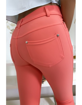 Pantalon slim rose avec poche et boutons strass. Mode femme 9934 - 8