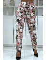 Pantalon fluide rose à motif floral B-10 - 3