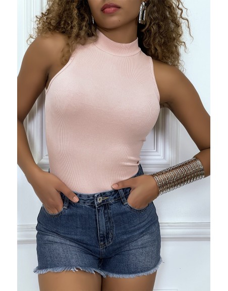 Body col montant rose sans manches - 2