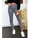 Jeans gris en taille haute très extensible avec poches - 2