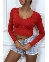 T-shirt court rouge à manches longues avec armature poitrine - 4