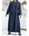 Longue abaya marine avec poches et ceinture - 1