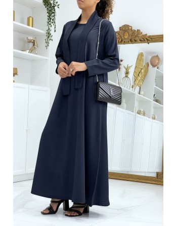Longue abaya marine avec poches et ceinture - 2