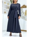 Longue abaya marine avec poches et ceinture - 4