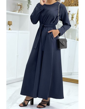 Longue abaya marine avec poches et ceinture - 5