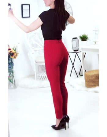 Pantalon rouge avec ceinture et poches - 7