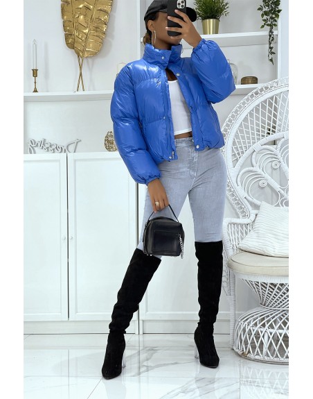Doudoune bleu courte à manches longues et col montant couleur hyper tendance parfaite pour l'hiver - 1