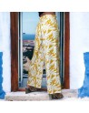 Pantalon palazzo moutarde imprimé tropical   - 3