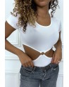 Body blanc tee shirt facon trikini avec anneaux - 4