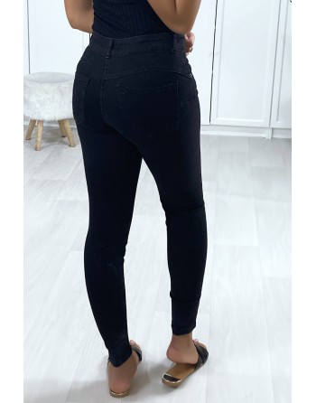 Jeans slim noir boutonné à l'avant avec poches - 4