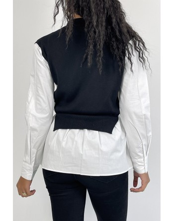 Pull noir bi-matière chemise à coupe asymétrique - 5