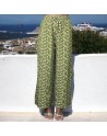Pantalon palazzo plissé vert à motif - 2