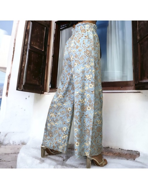 Pantalon palazzo motif fleuris turquoise - 2