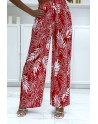 Pantalon palazzo rouge en coton motif feuilles - 2