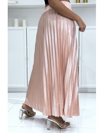 Longue jupe plissé satiné rose très chic - 1