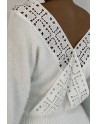 Robe pull blanche cintrée col V hyper douce à poils avec dos à col plongeant - 5