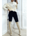 Pull beige col montant femme - 1