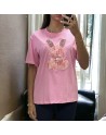 T-shirt over size rose avec lapin en broderie et strass - 2