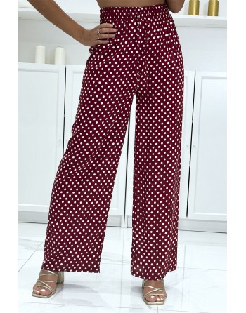 Pantalon palazzo rouge en coton avec petit pois - 2
