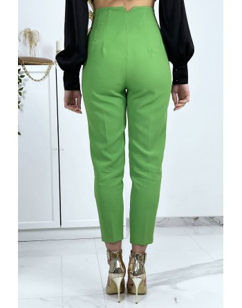 Pantalon cigarette vert anis femme - 6