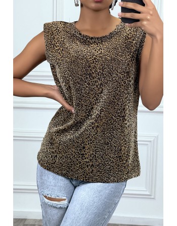 T-shirt dorée avec épaulettes et motif léopard - 3