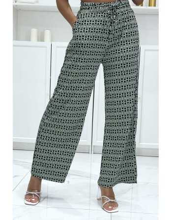 Pantalon palazzo joli motif vert avec poches - 3