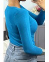 Gilet bleu en maille tricot très extensible et très doux - 3