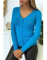 Gilet bleu en maille tricot très extensible et très doux - 4