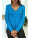 Gilet bleu en maille tricot très extensible et très doux - 5