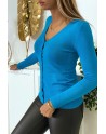 Gilet bleu en maille tricot très extensible et très doux - 6